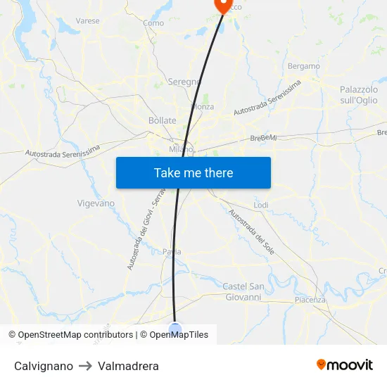 Calvignano to Valmadrera map