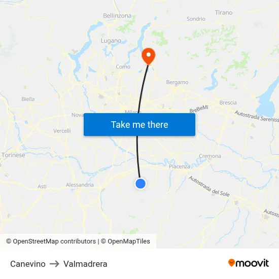 Canevino to Valmadrera map