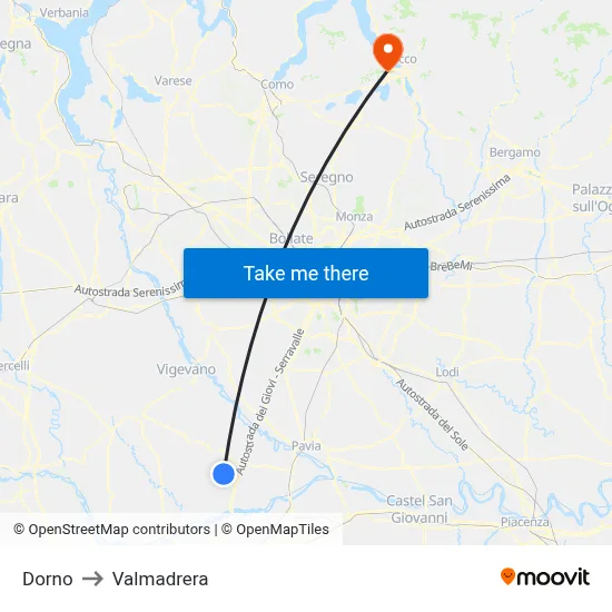 Dorno to Valmadrera map