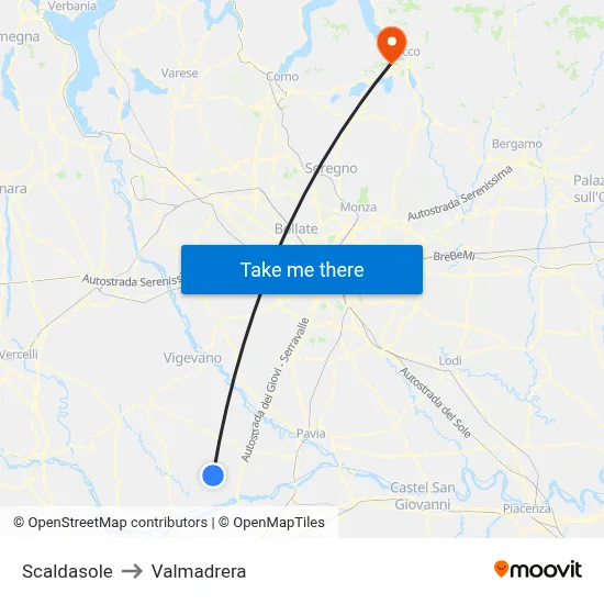 Scaldasole to Valmadrera map