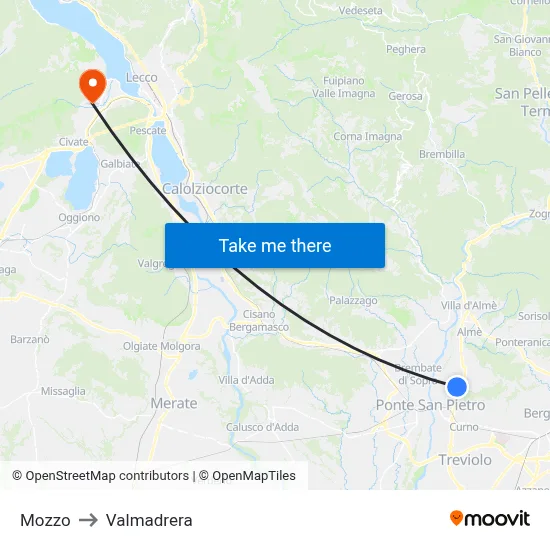 Mozzo to Valmadrera map