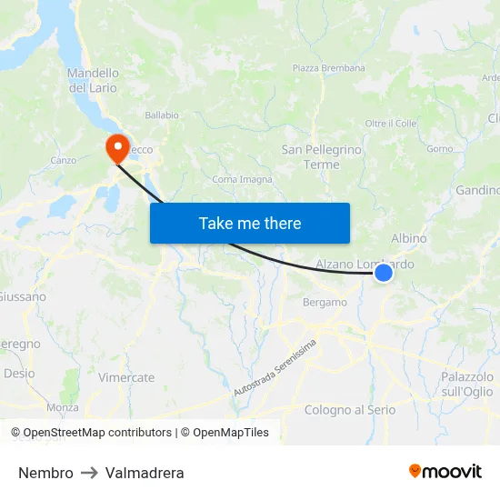 Nembro to Valmadrera map