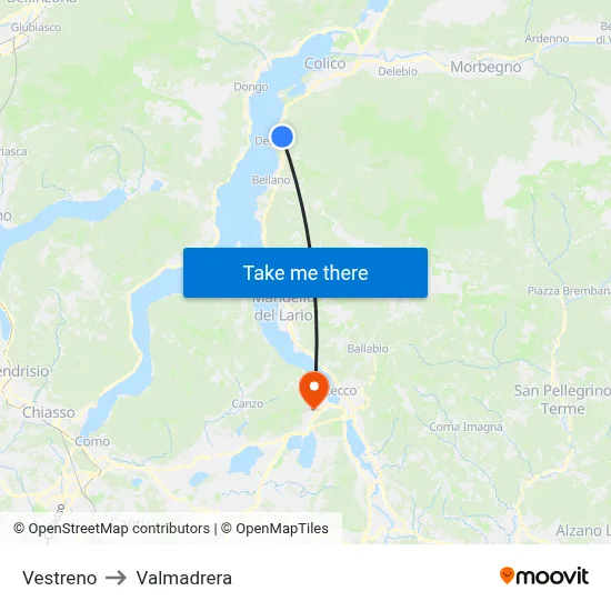 Vestreno to Valmadrera map