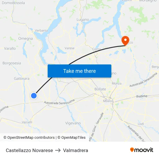 Castellazzo Novarese to Valmadrera map
