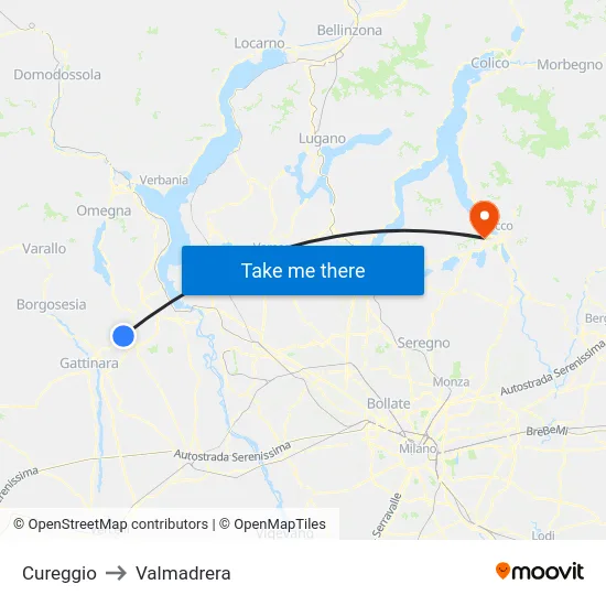 Cureggio to Valmadrera map