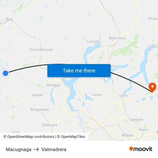 Macugnaga to Valmadrera map