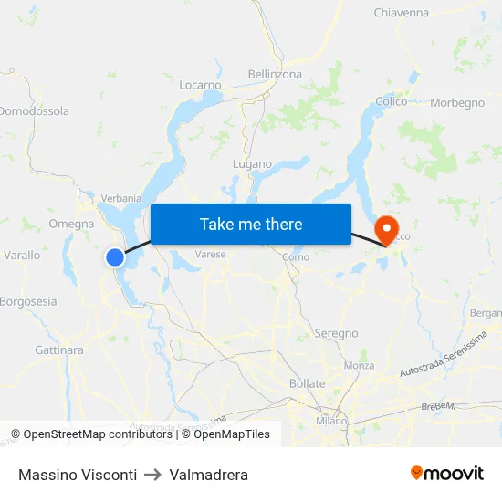 Massino Visconti to Valmadrera map
