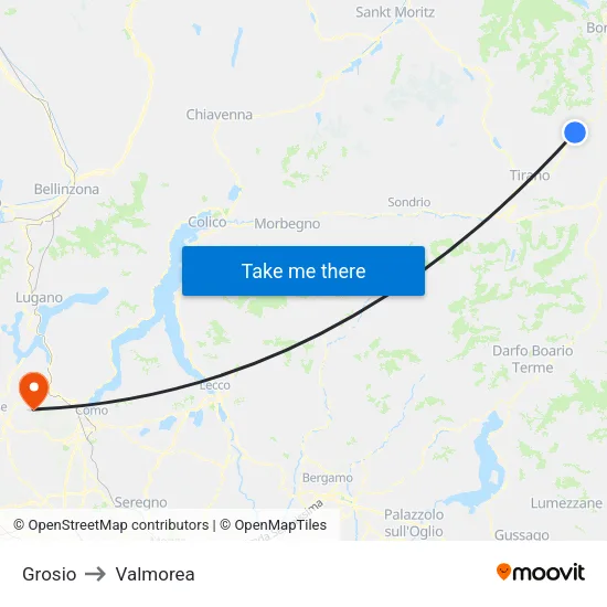 Grosio to Valmorea map