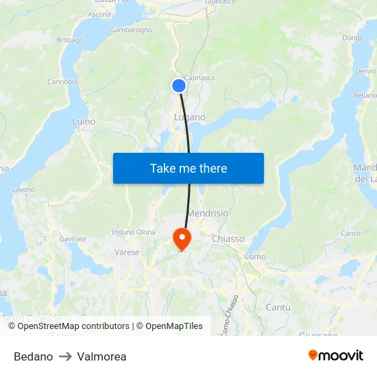 Bedano to Valmorea map