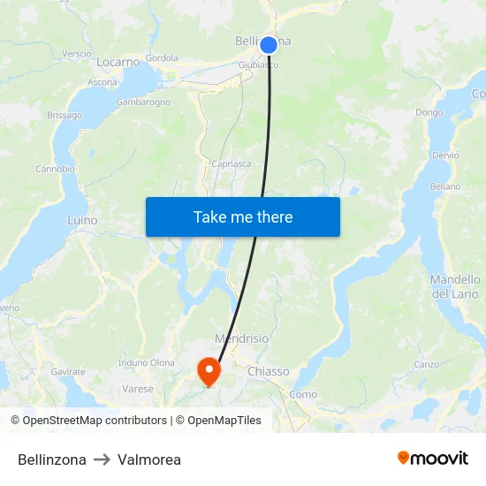 Bellinzona to Valmorea map
