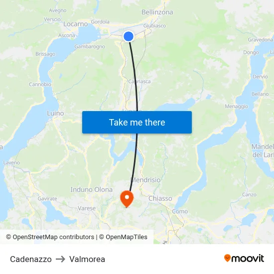 Cadenazzo to Valmorea map