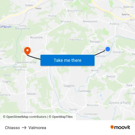 Chiasso to Valmorea map