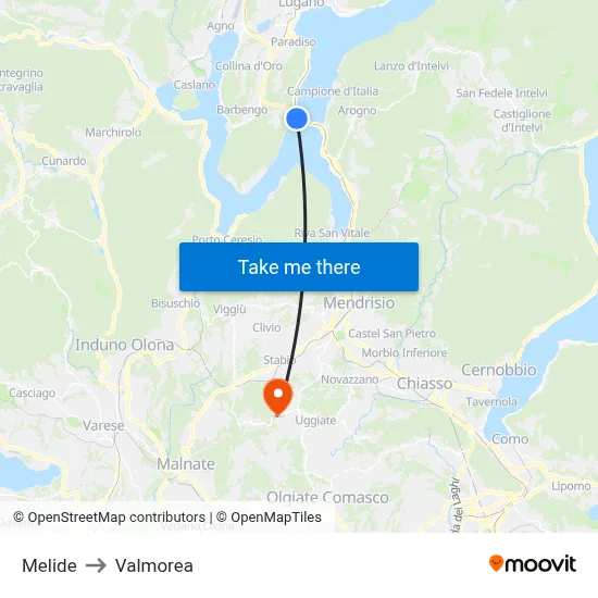 Melide to Valmorea map