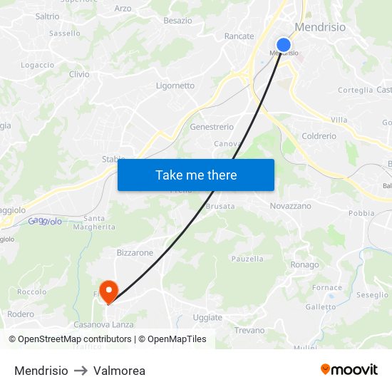 Mendrisio to Valmorea map