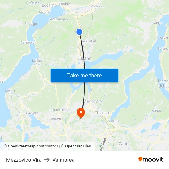 Mezzovico-Vira to Valmorea map