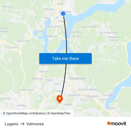 Lugano to Valmorea map