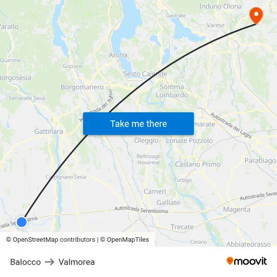 Balocco to Valmorea map