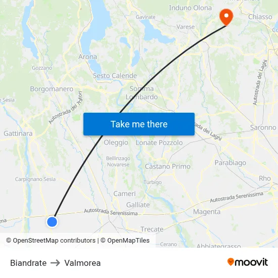 Biandrate to Valmorea map