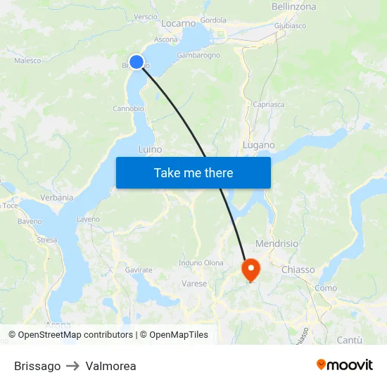 Brissago to Valmorea map