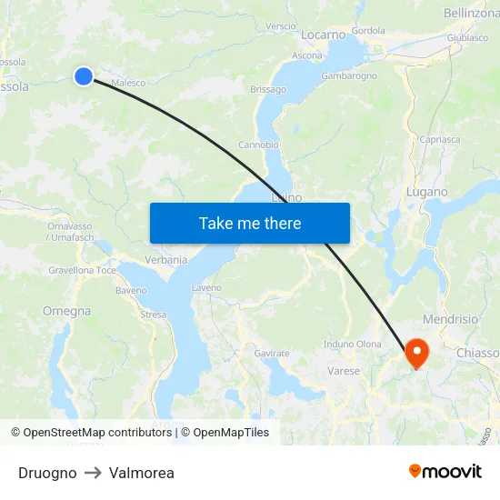 Druogno to Valmorea map