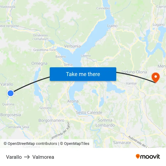Varallo to Valmorea map