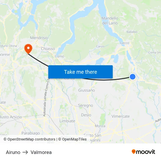 Airuno to Valmorea map
