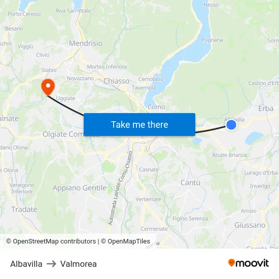 Albavilla to Valmorea map