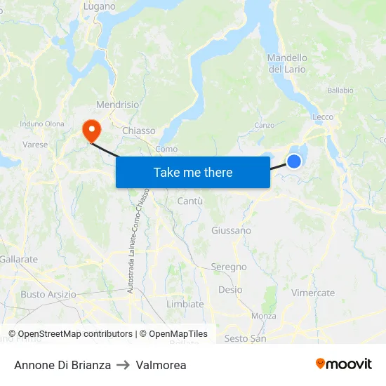 Annone Di Brianza to Valmorea map