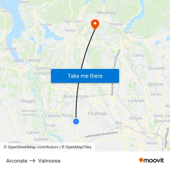 Arconate to Valmorea map