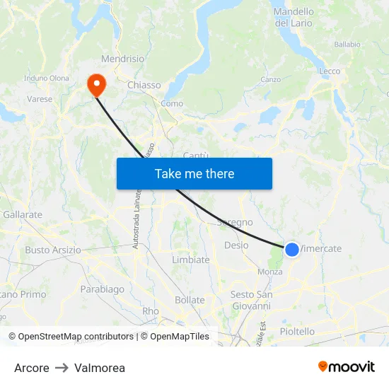 Arcore to Valmorea map