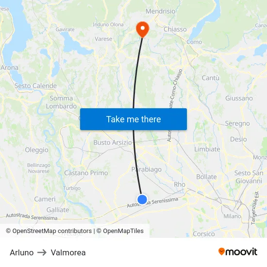 Arluno to Valmorea map