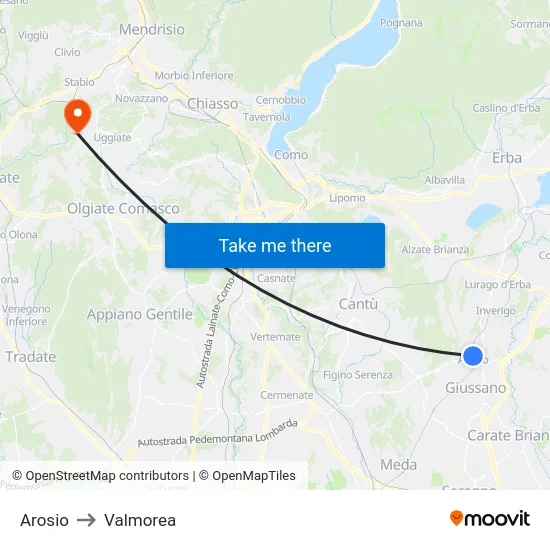 Arosio to Valmorea map