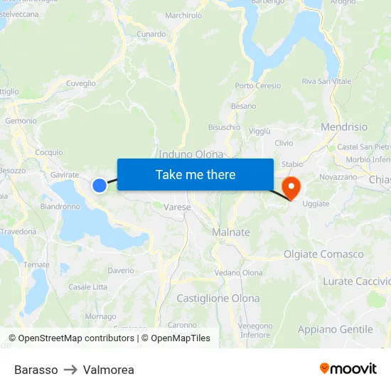 Barasso to Valmorea map