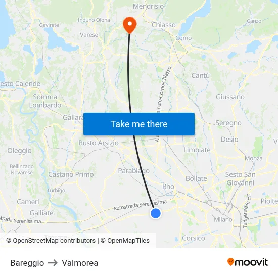 Bareggio to Valmorea map