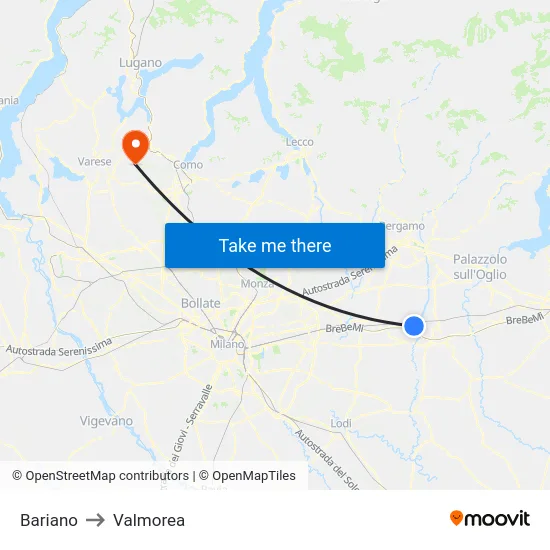 Bariano to Valmorea map