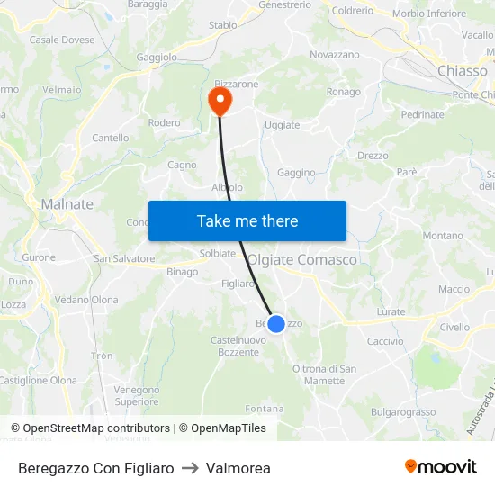 Beregazzo Con Figliaro to Valmorea map