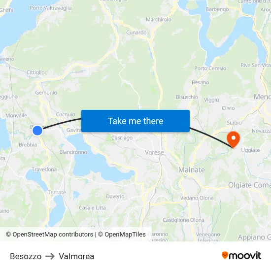 Besozzo to Valmorea map