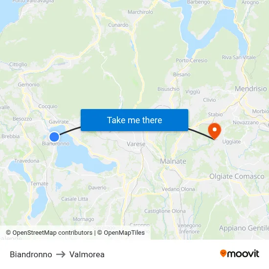 Biandronno to Valmorea map