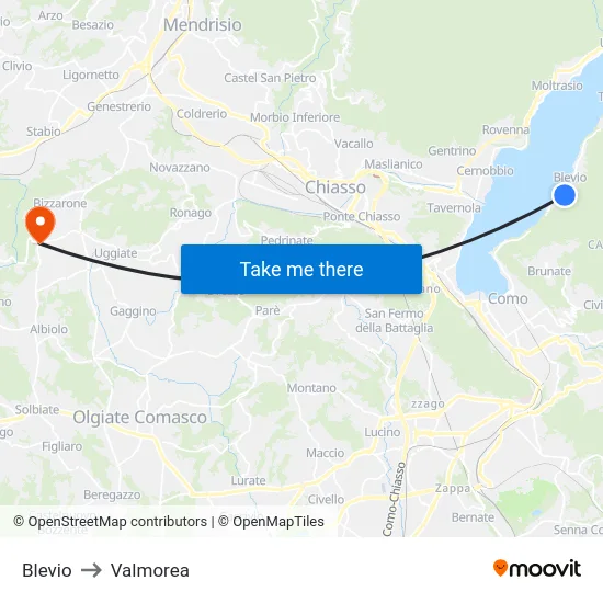 Blevio to Valmorea map