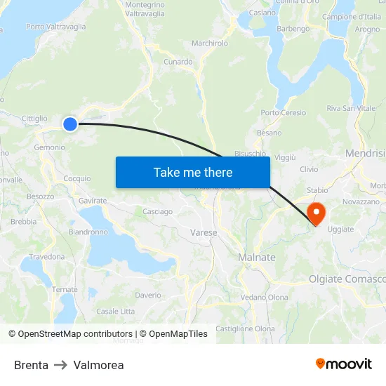 Brenta to Valmorea map