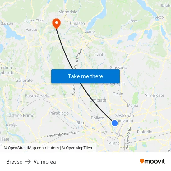 Bresso to Valmorea map