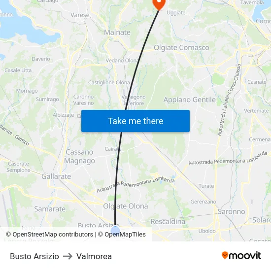 Busto Arsizio to Valmorea map