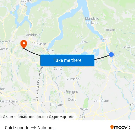 Calolziocorte to Valmorea map