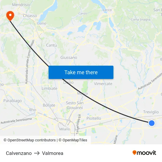 Calvenzano to Valmorea map