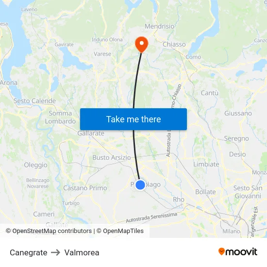 Canegrate to Valmorea map