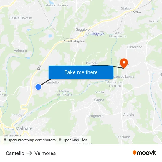 Cantello to Valmorea map