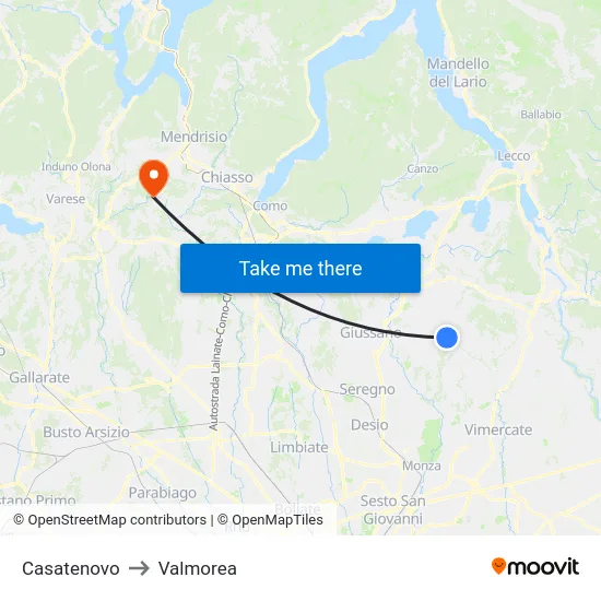 Casatenovo to Valmorea map