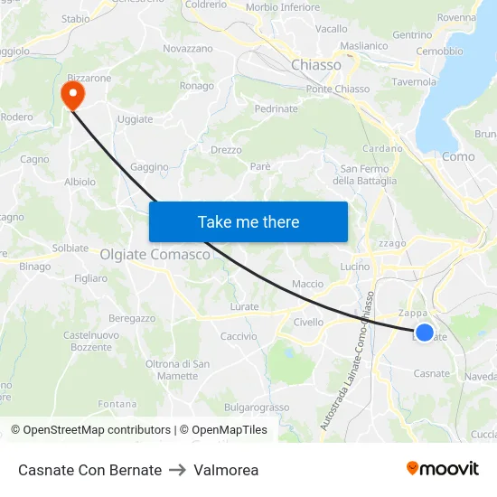 Casnate Con Bernate to Valmorea map