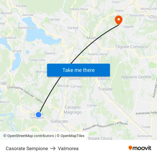 Casorate Sempione to Valmorea map