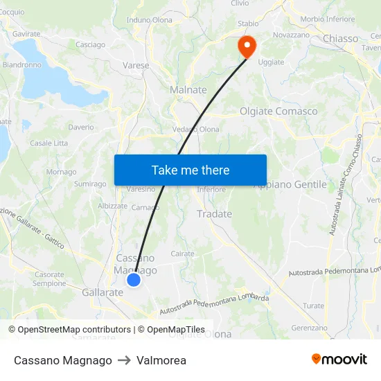 Cassano Magnago to Valmorea map